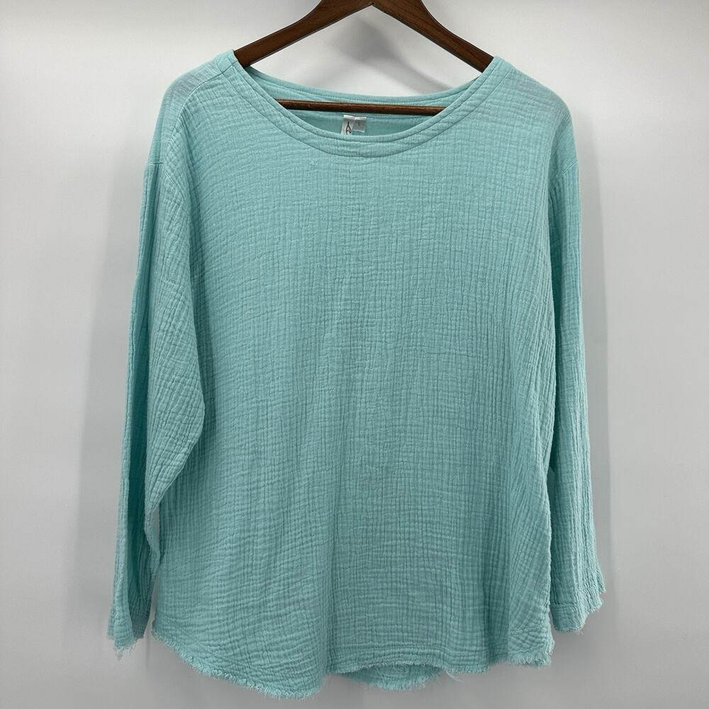 Lulu B Top Shirt Tunic Womens Large Blue Gauze Light Weight Breathable Coastal